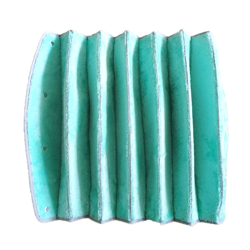 Side view of cat tunnel toy folded on floor