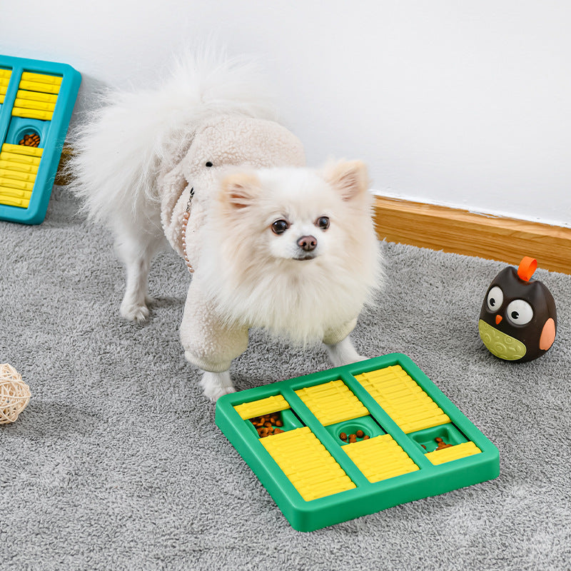 Dog puzzle toy placed on indoor flat surface