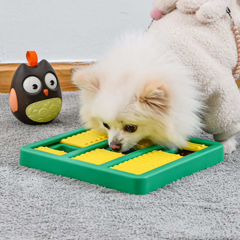 Close-up of sliding sections on dog puzzle toy