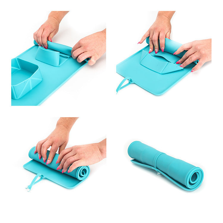 Silicone pet bowl folded and expanded shown together