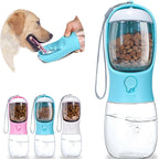 Portable dog water bottle with food container for walking and hiking