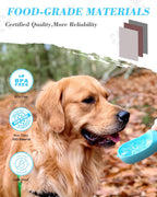 Dog water bottle with food container shown on flat surface