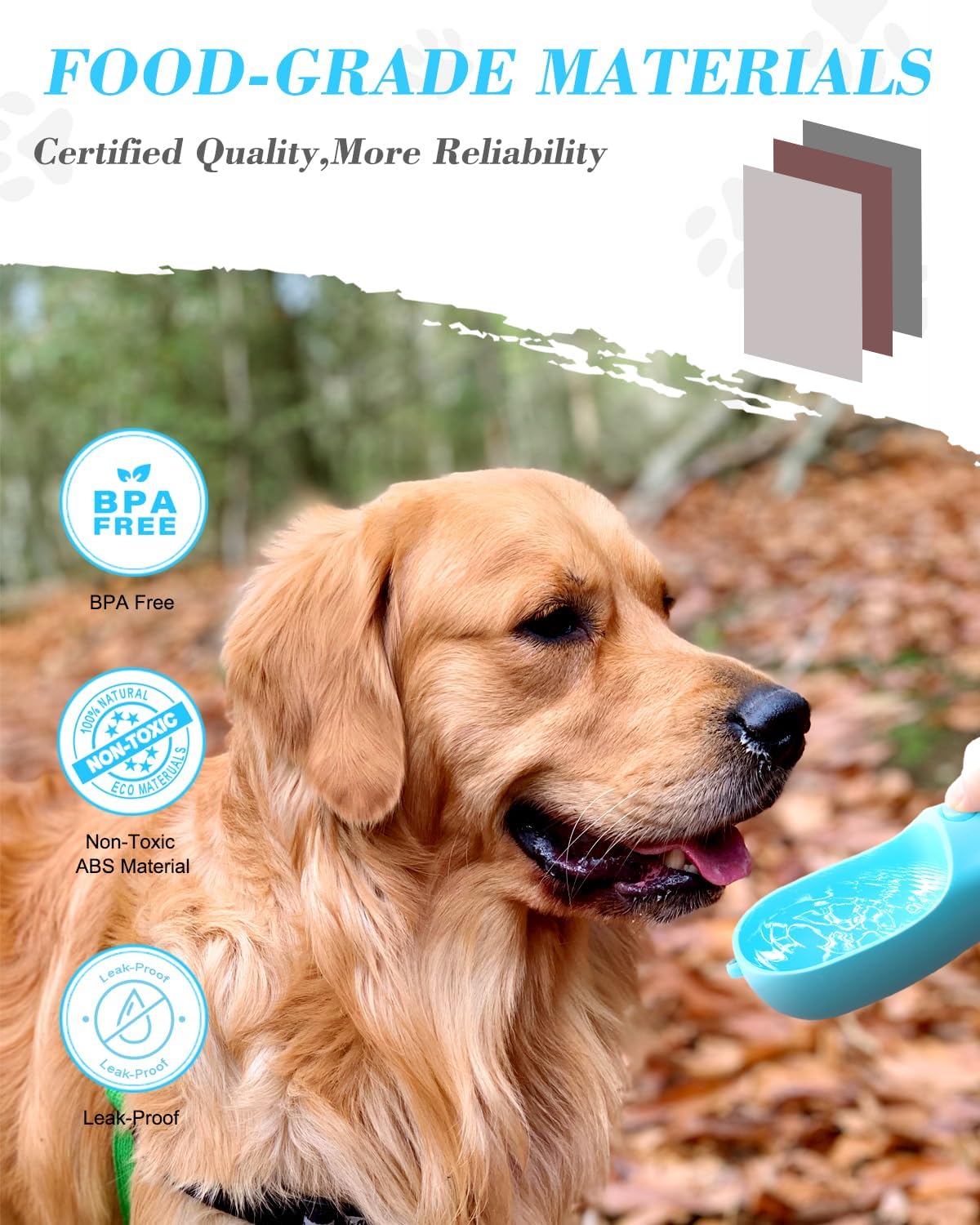 Dog water bottle with food container shown on flat surface