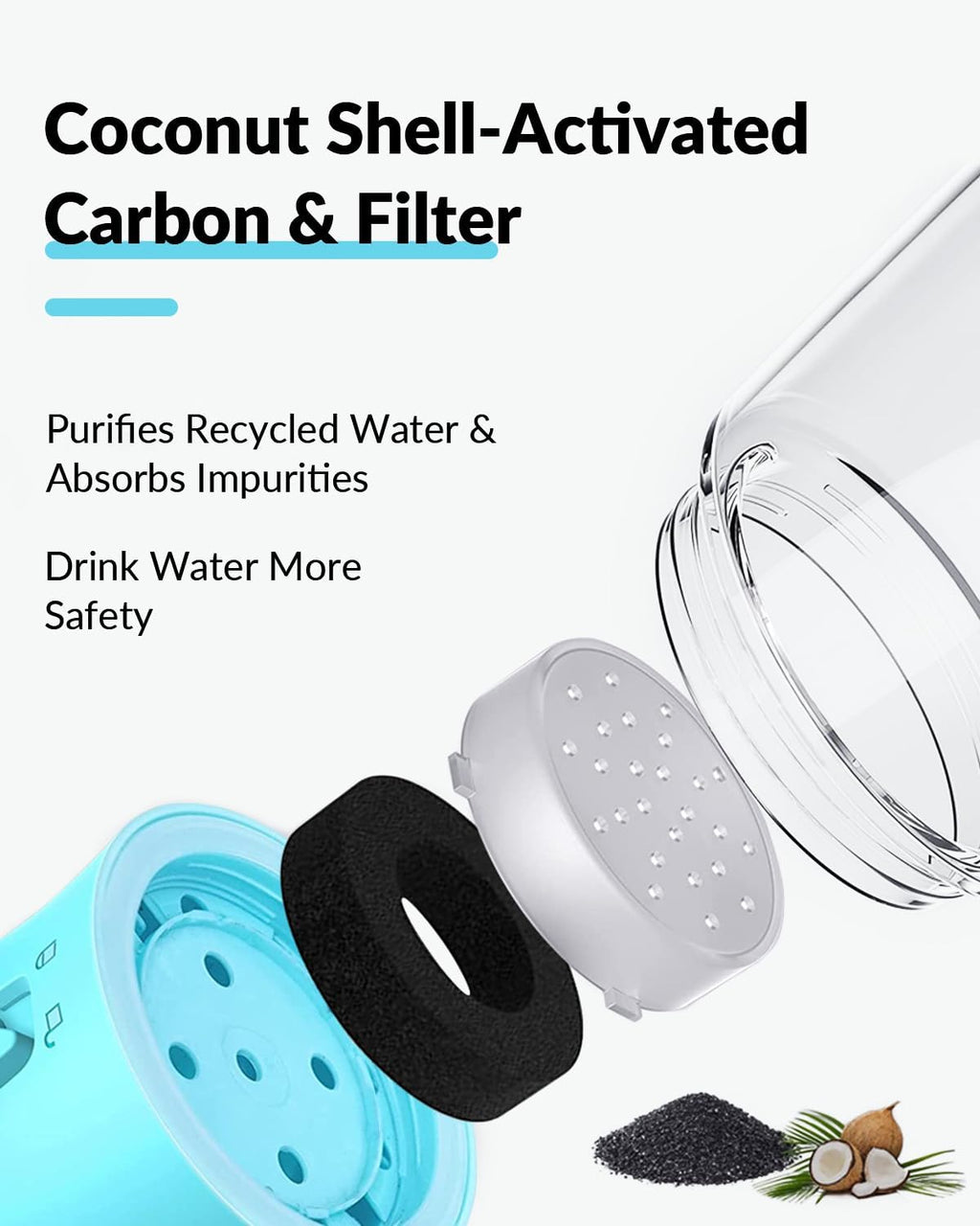 Water and food sections of dog water bottle visible close up
