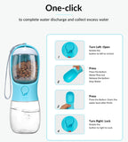 Dog drinking water from portable pet water dispenser bottle