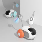 Three robot-like devices on a blue and orange background