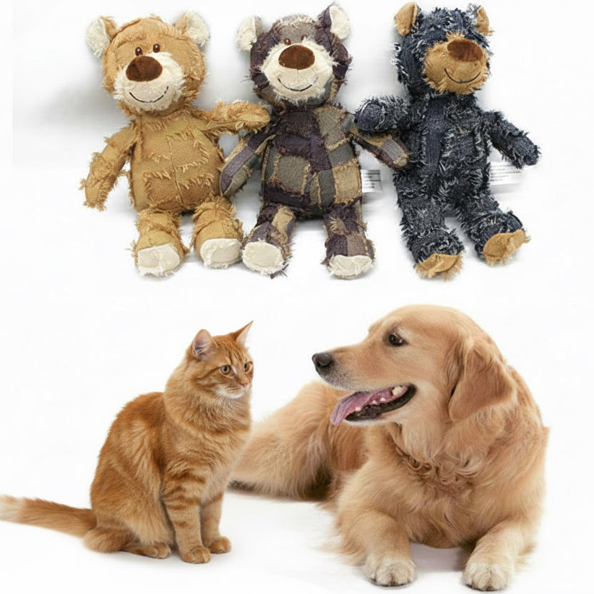 Plush squeaky toy for dogs and cats on white background