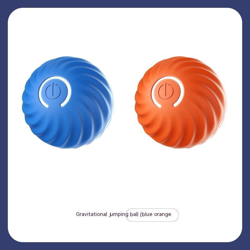 Blue and orange swirled balls with a power symbol on a white background