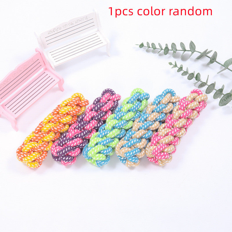 Colorful cotton rope ball dog toys for chewing and dental care, ideal for interactive play with puppies and small dogs. 1 piece sent in random color.