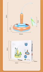 Pet toy with dimensions displayed on a beige background