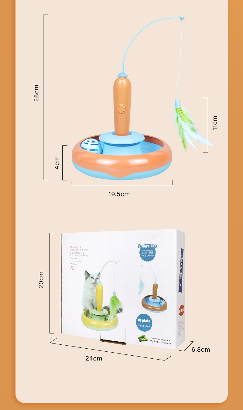 Pet toy with dimensions displayed on a beige background