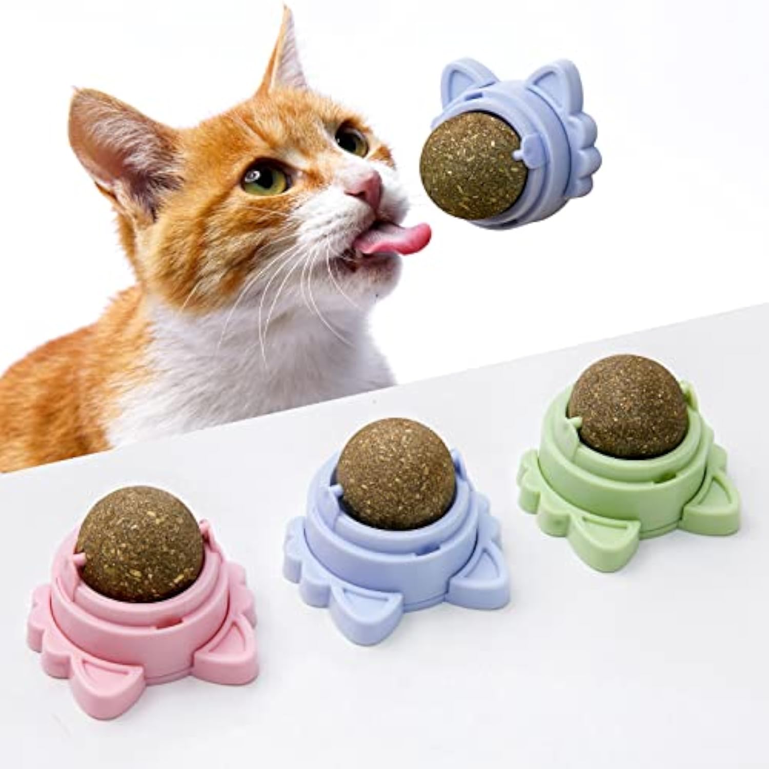Catnip balls that stick on wall for interactive cat play