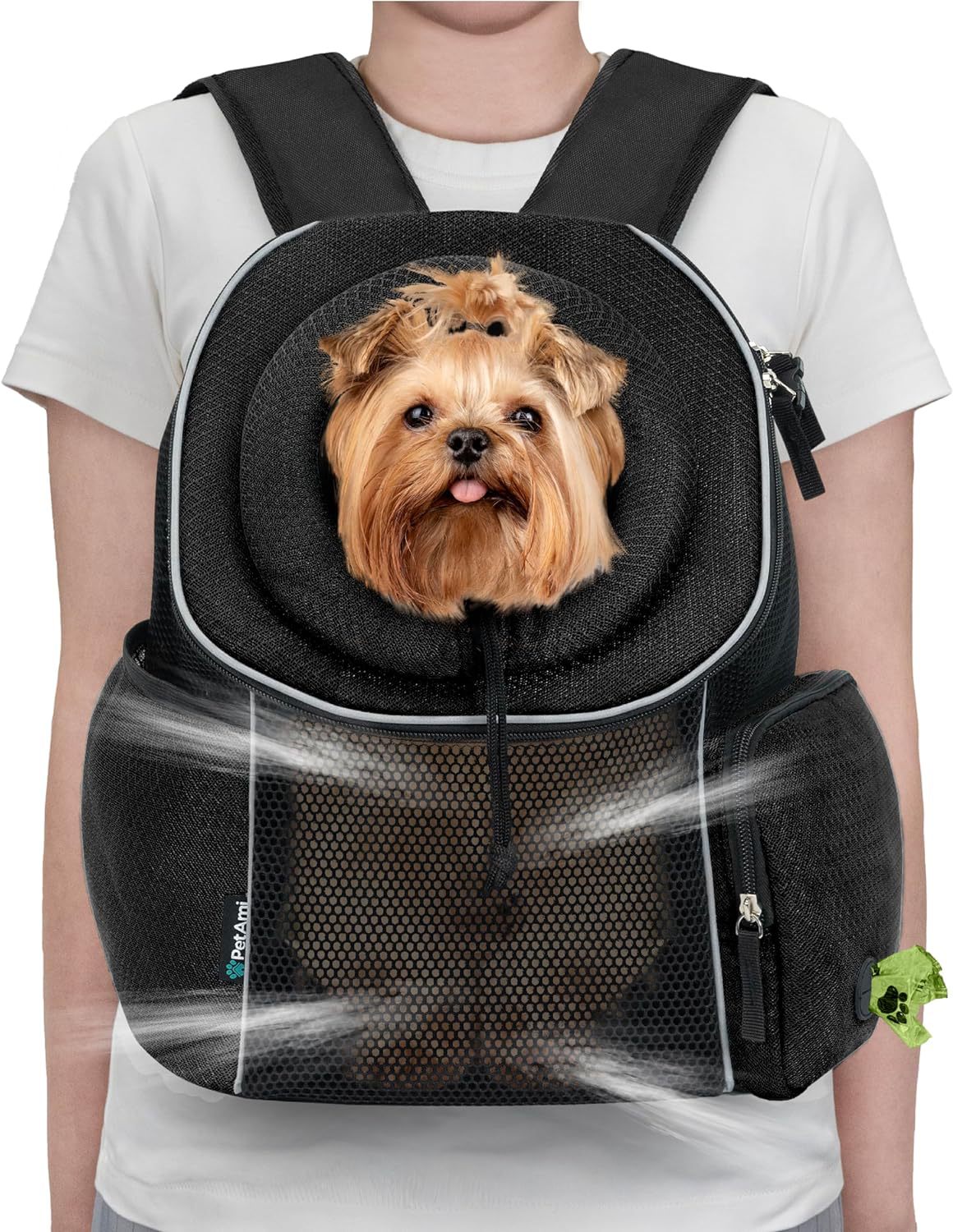 Close-up of dog carrier backpack fabric and construction