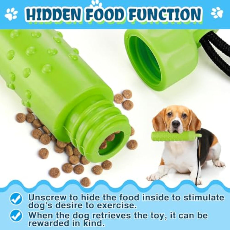 Floating dog fetch toy with attached rope handle
