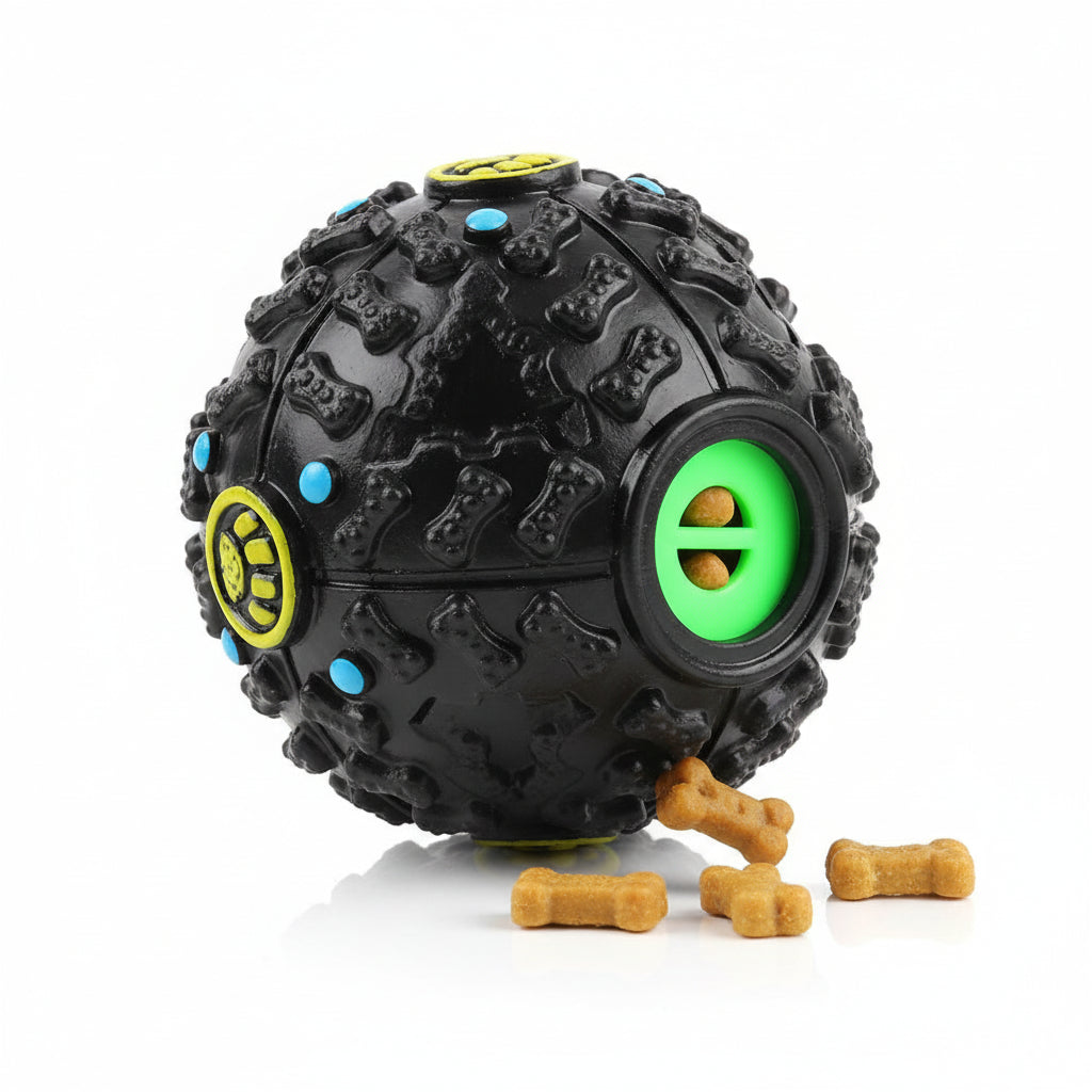 interactive dog treat dispenser toy with squeaky giggle ball