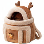 Dog backpack carrier with plush interior on white background