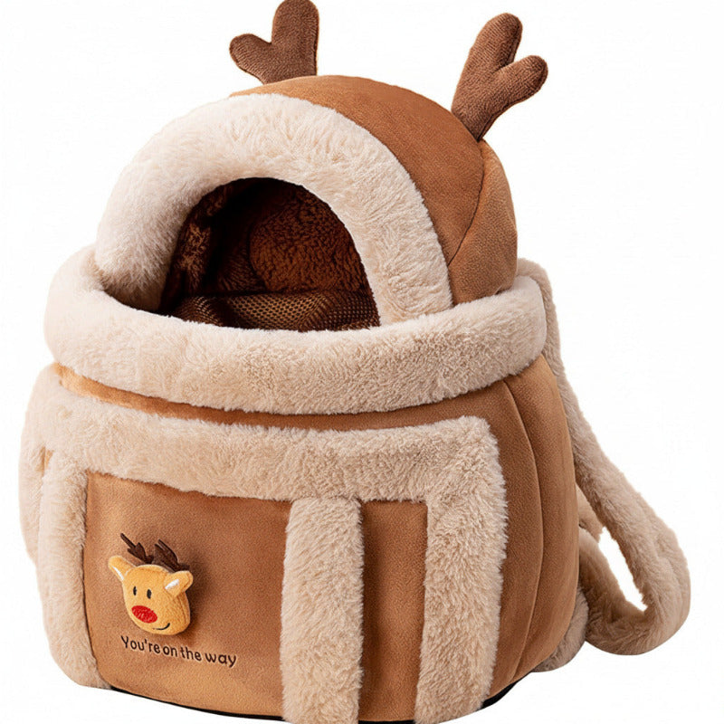Dog backpack carrier back panel and strap attachment detail
