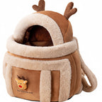 Dog backpack carrier back panel and strap attachment detail
