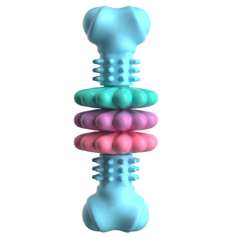 Colorful massage tool with a bone-shaped handle on a white background