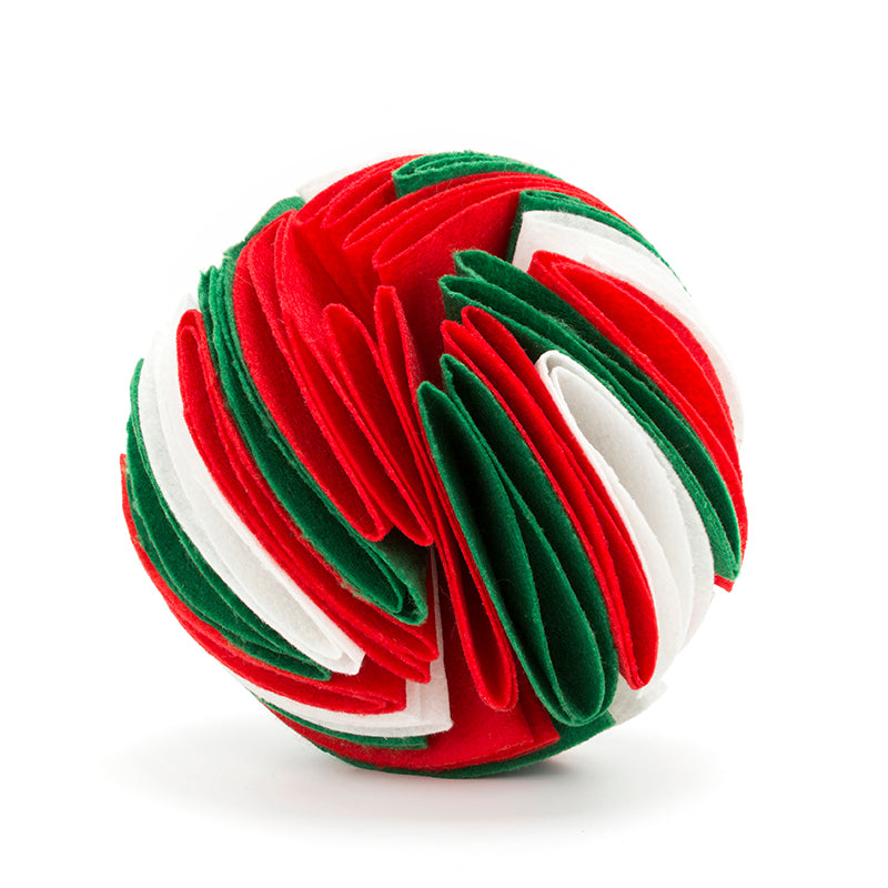 dog sniffing treat ball for mental stimulation