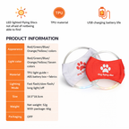 Product information for LED lighted flying discs with features listed on a white background.