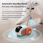 Cat toy with automatic standby mode feature, showing a cat interacting with it.