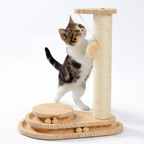 Cat scratching board with ball track on a flat surface