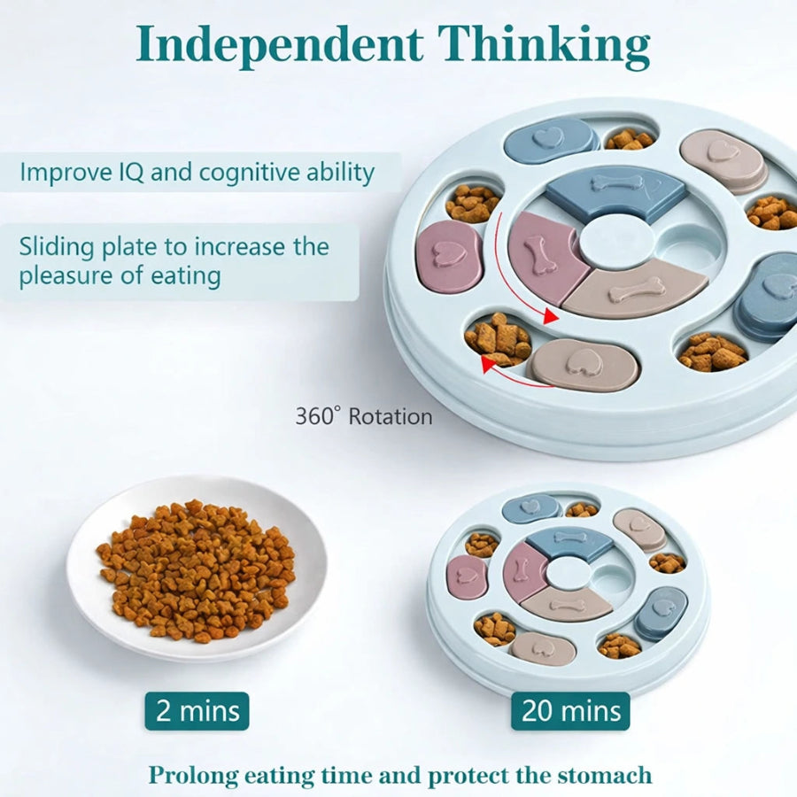 Pet puzzle feeder with food rewards, designed to improve cognitive ability and prolong eating time.