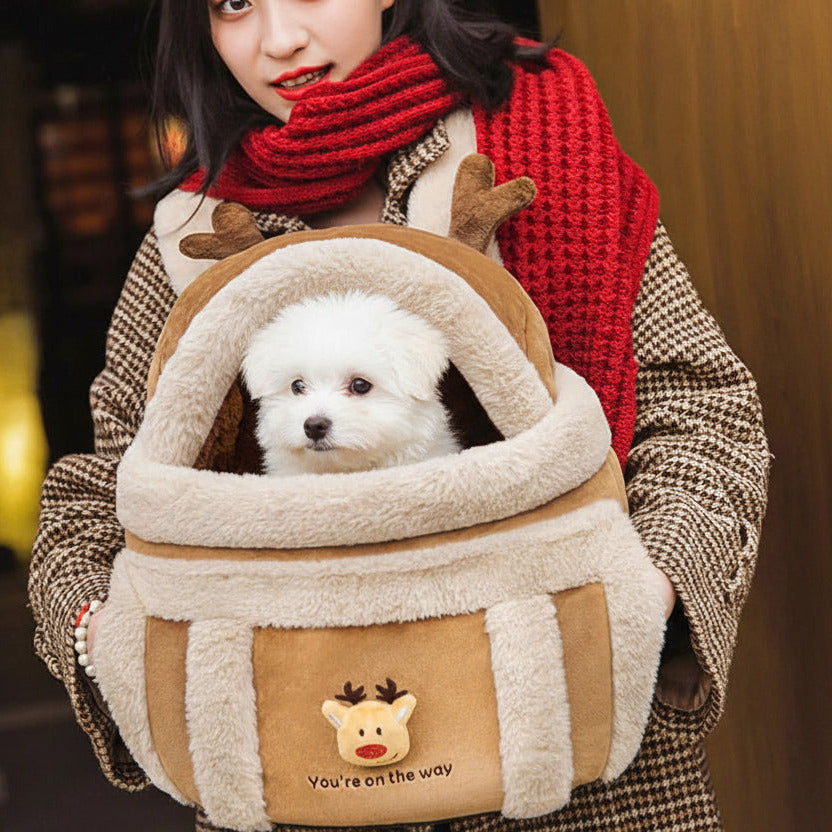 Cozy winter cat and dog carrier for outdoor use