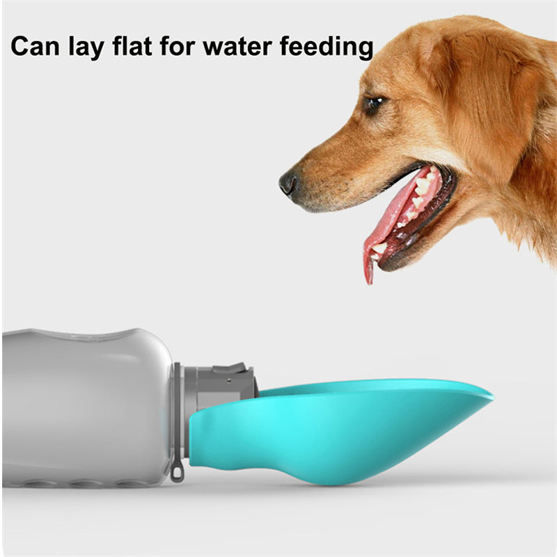 Dog water bottle with foldable drinking bowl on flat surface