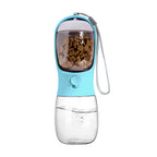 Portable pet water bottle with built-in food container for dogs and cats