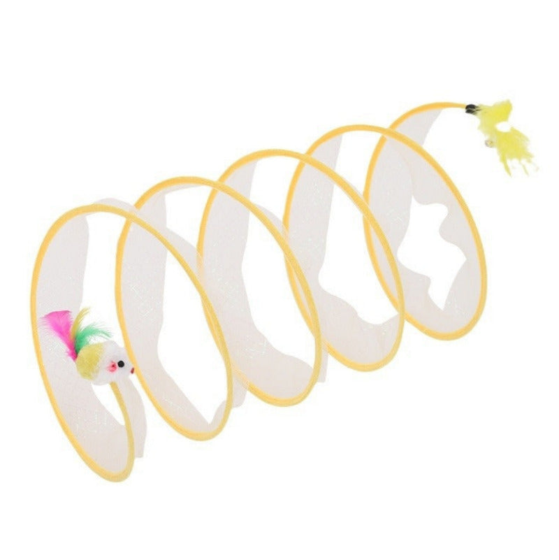 Close-up of fabric material used on folded cat tunnel toy