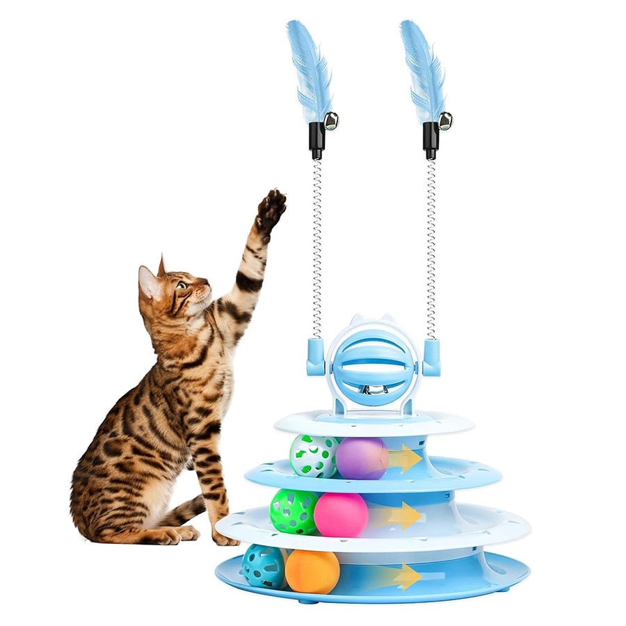 Cat ball puzzle toy placed on flat indoor surface
