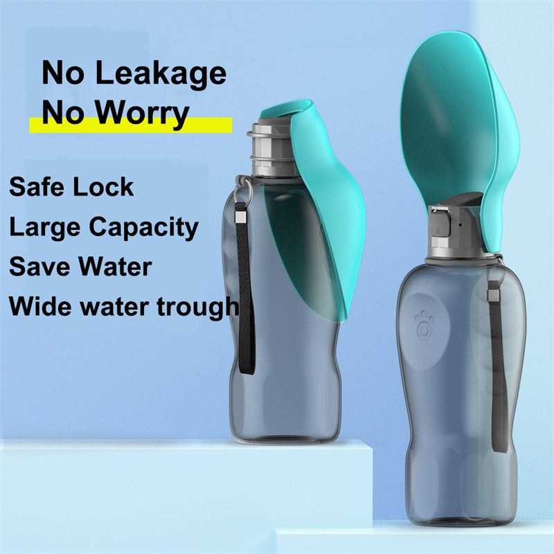 Dog water bottle with attached foldable bowl viewed from top
