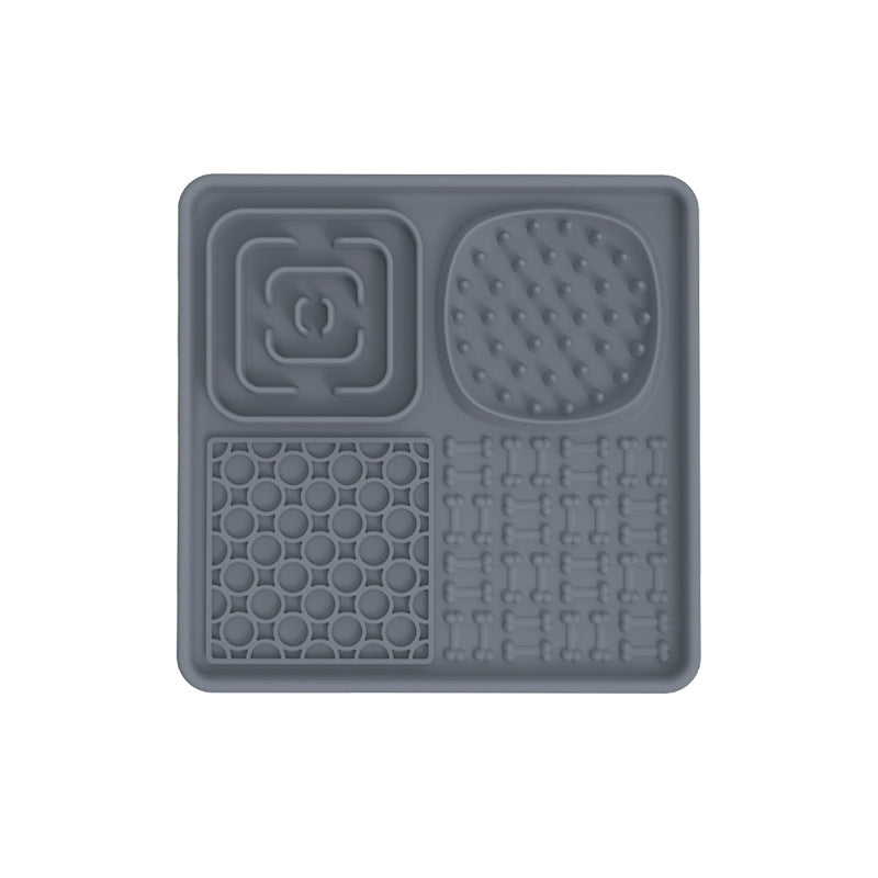 Gray silicone mat with textured patterns on a white background