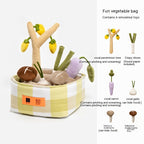 Toy vegetable set with a basket labeled 'Fun vegetable bag' on a white background.