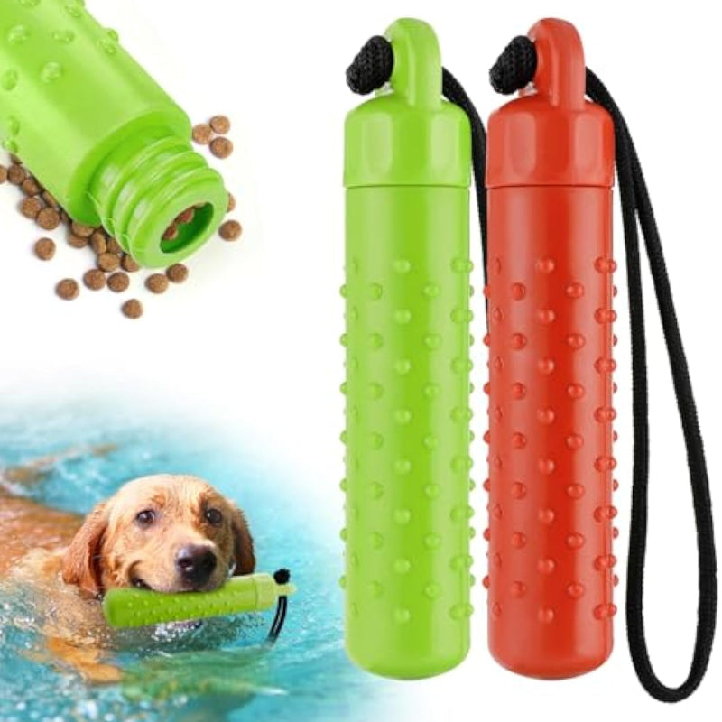 Floating dog pool toy with rope for water fetch play