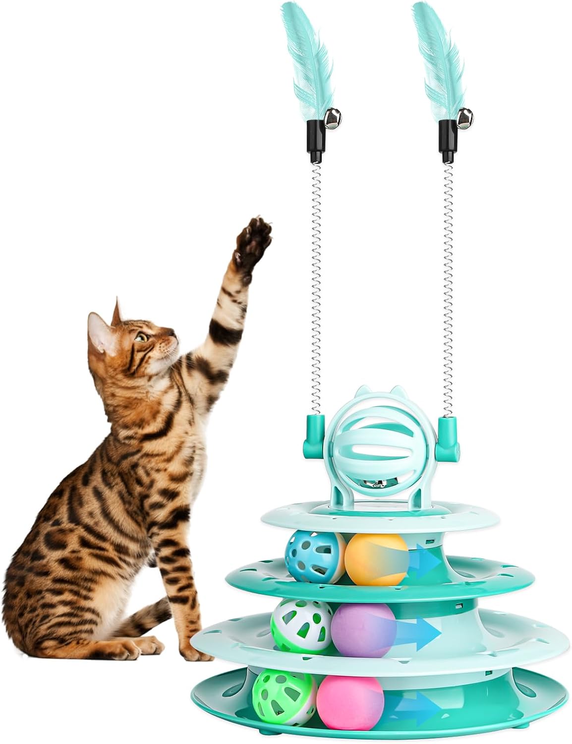 Cat ball puzzle toy displaying rolling ball inside track
