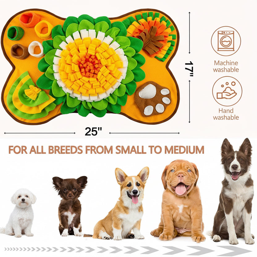 Dog toy with colorful design and dimensions, suitable for small to medium dogs.